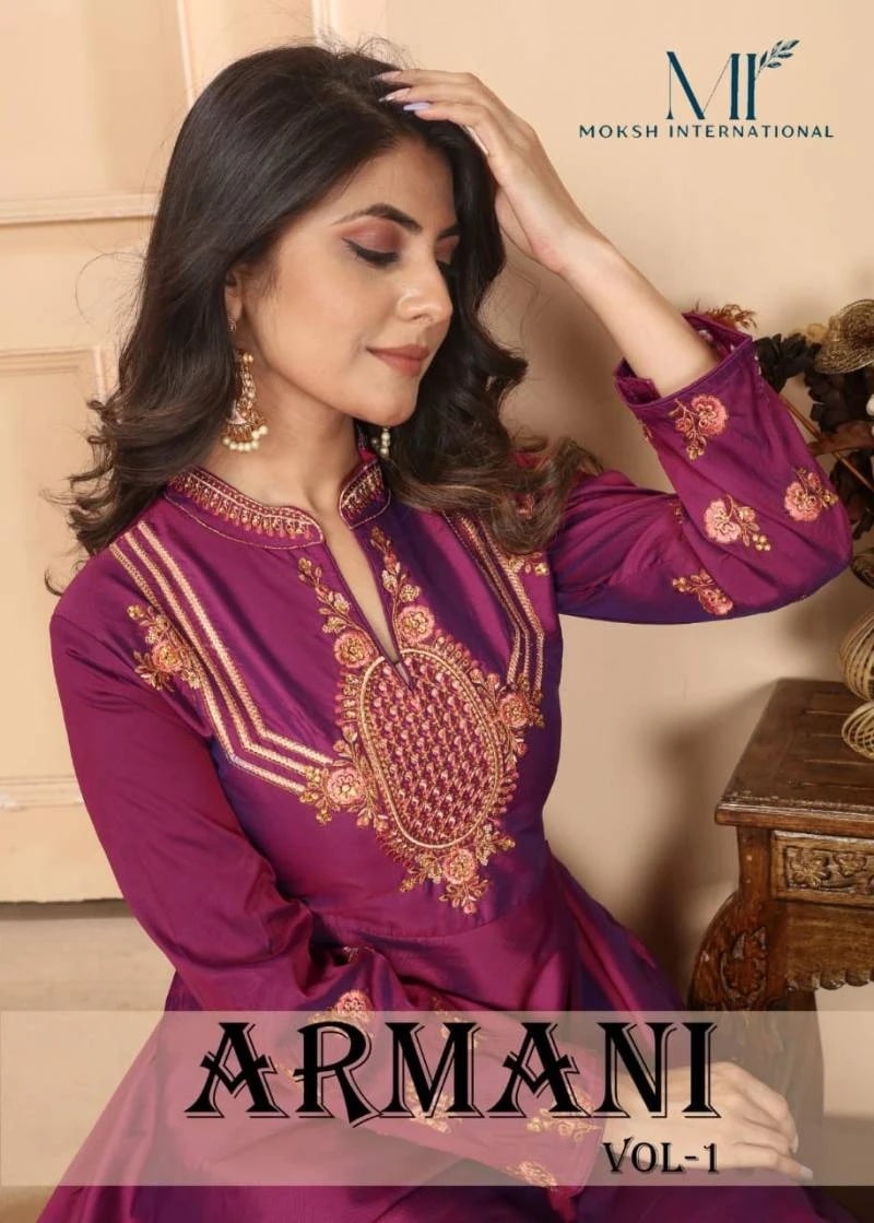 Moksh Armani Vol 1 Silk Embroidered Long Kurti Collection