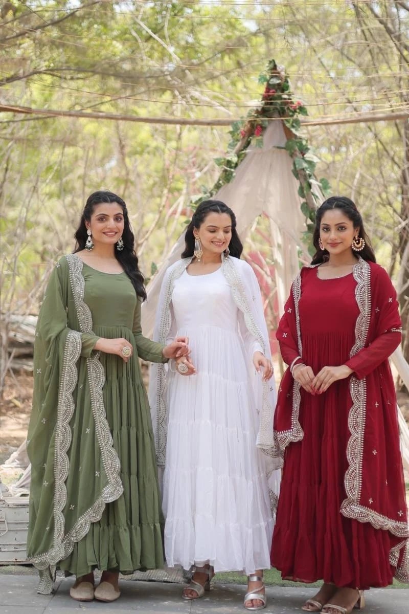 Anamika Vol 53 Fancy Round Neck Long Gown With Dupatta Collection