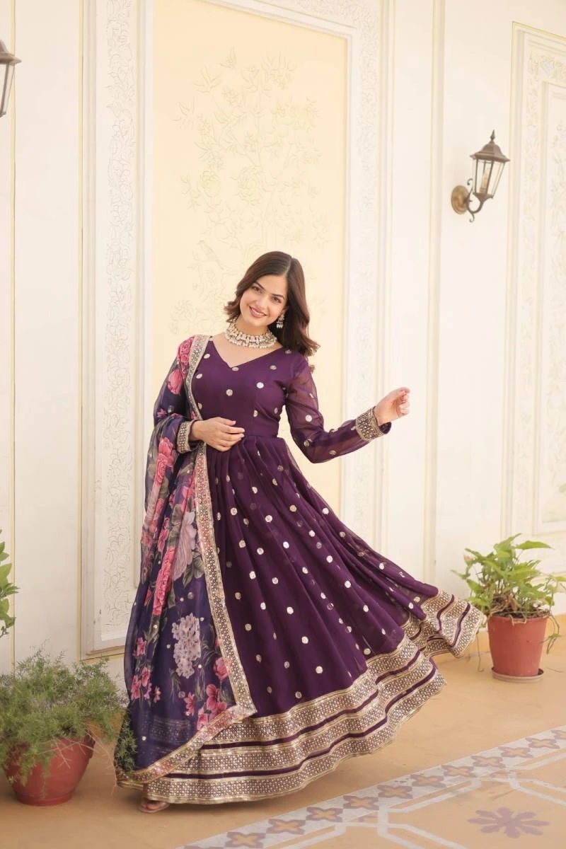 Anamika Vol 54 Embroidery Long Gown With Dupatta Collection