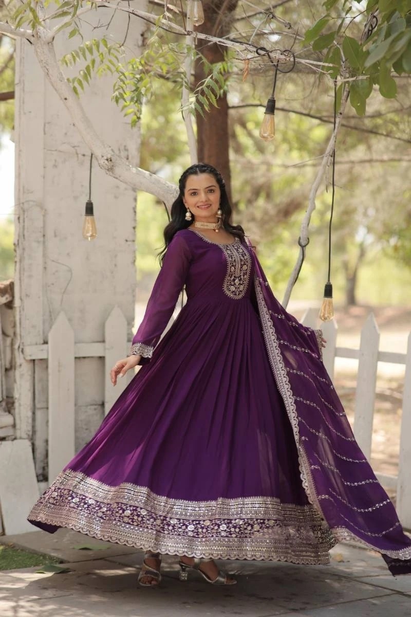 Anamika Vol 55 Embroidered Long Gown With Dupatta Collection