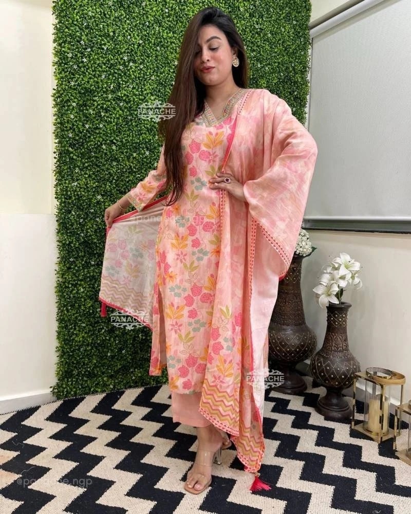 Gajal 1 Natural Crepe Designer Kurti Bottom With Dupatta