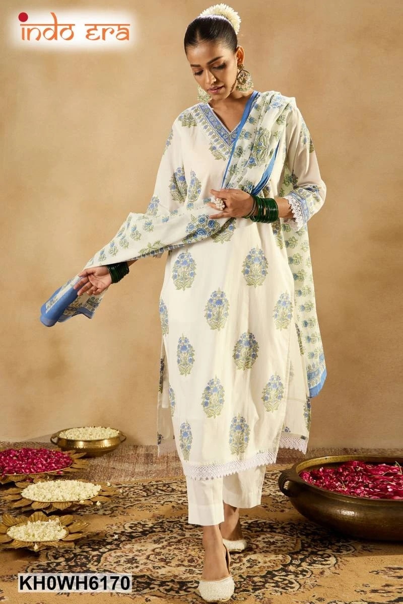 Indo Era 2490 Printed Cotton Kurti Bottom With Dupatta