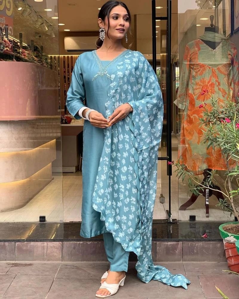 Sku 448 Sky Fancy Kurti Bottom With Dupatta Collection