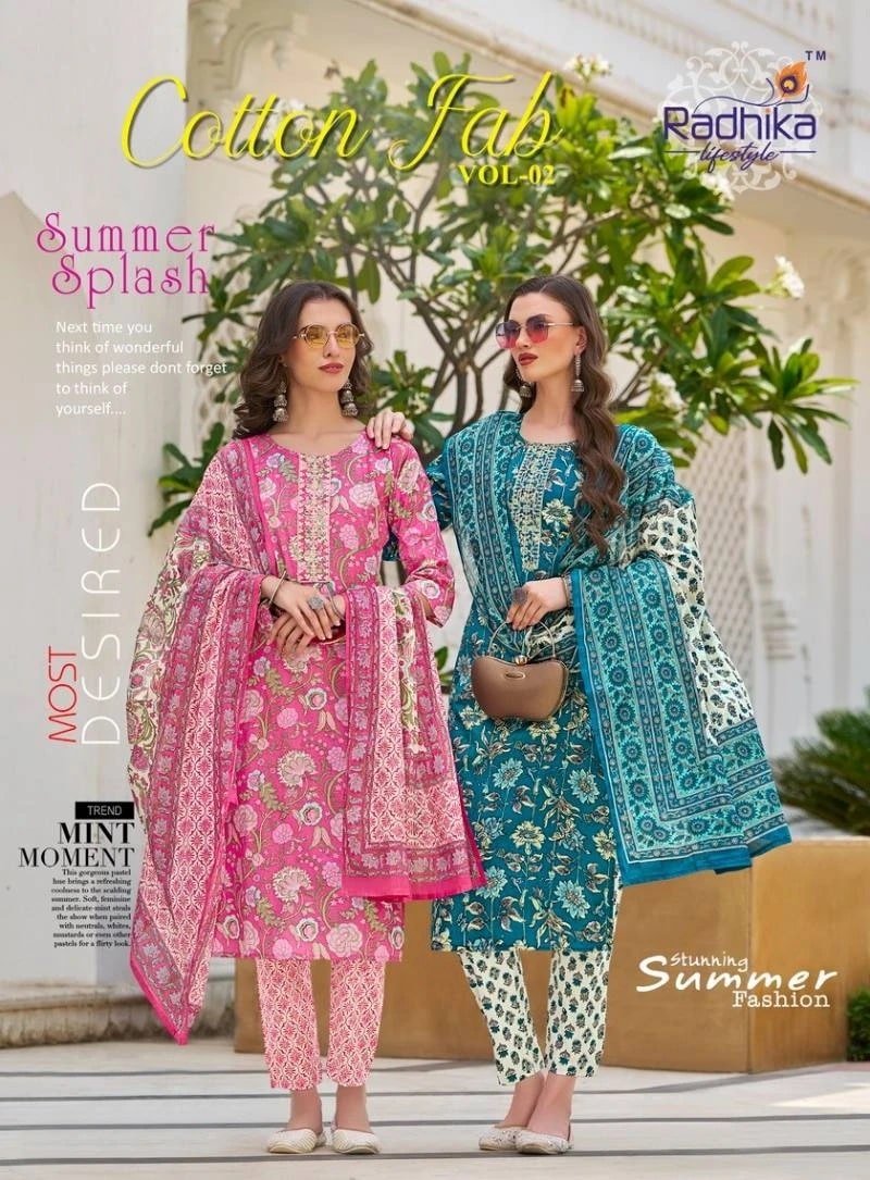 Radhika Cotton Fab Vol 2 Cotton Printed Kurti Pant With Dupatta