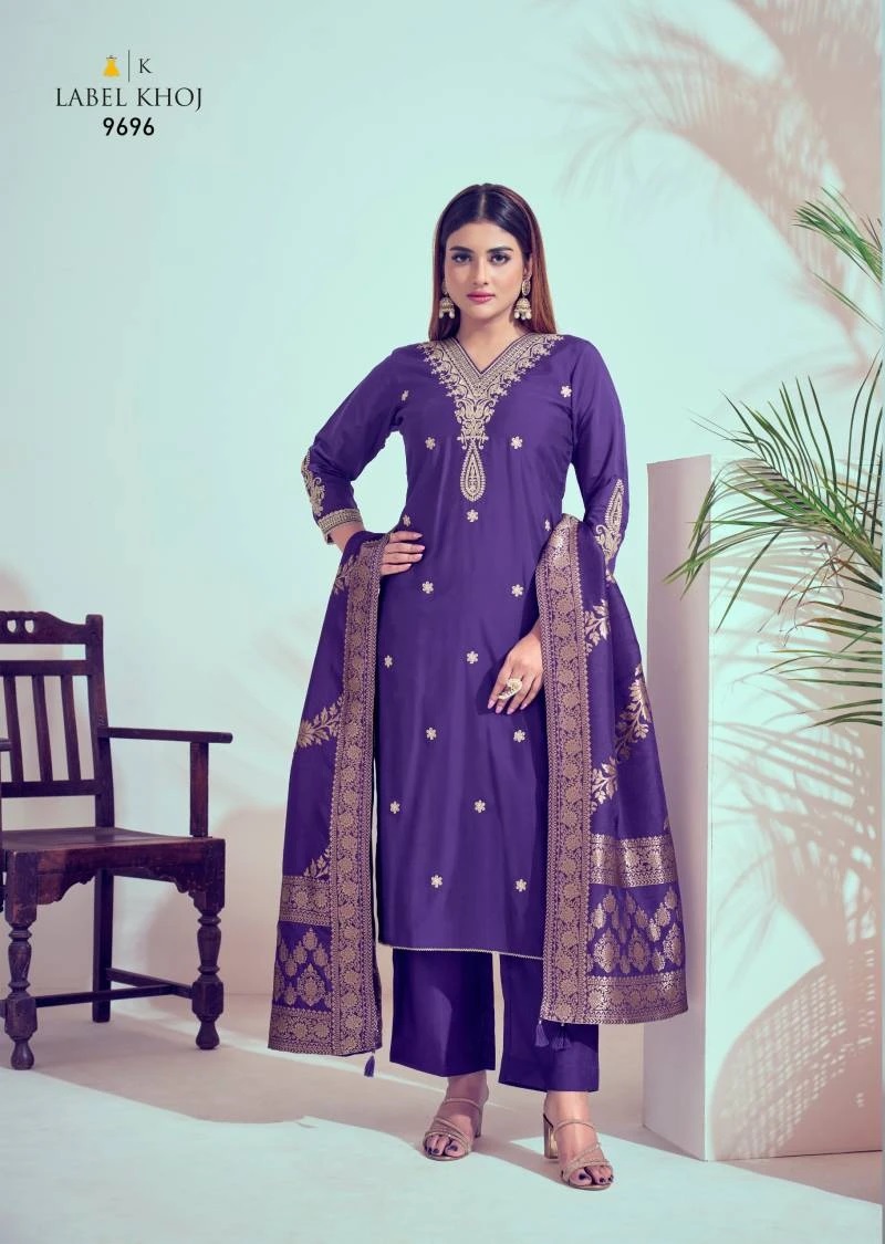 Label Khoj Roman Silk Vol 1 Designer V Neck Kurti Bottom With Dupatta