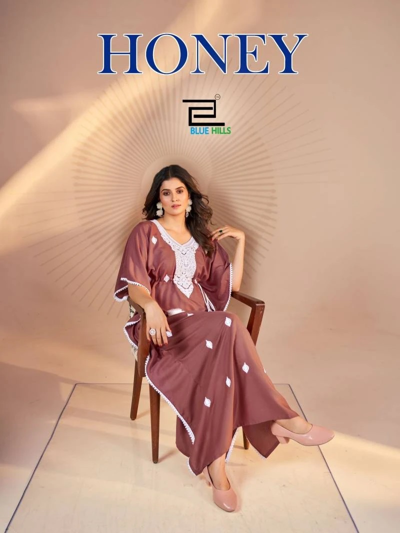 Blue Hills Honey Embroidery Designer Kaftan Collection
