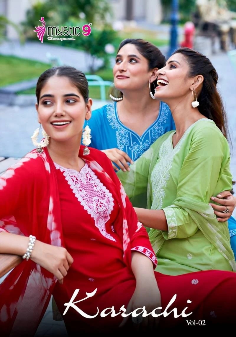 Mystic 9 Karachi Vol 2 Embroidery Kurti Bottom With Dupatta Collection