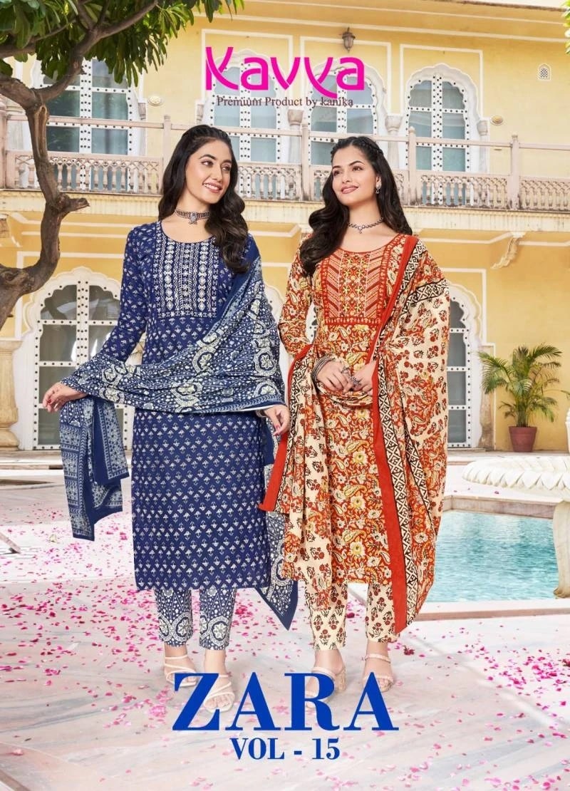 Kavya Zara Vol 15 Cotton Kurti Pant With Dupatta Collection
