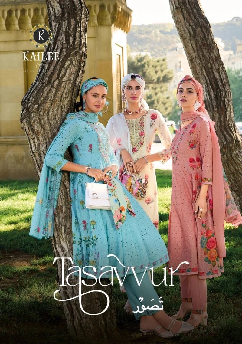 Kailee Tasavvur Cotton Kurti Bottom With Dupatta Collection