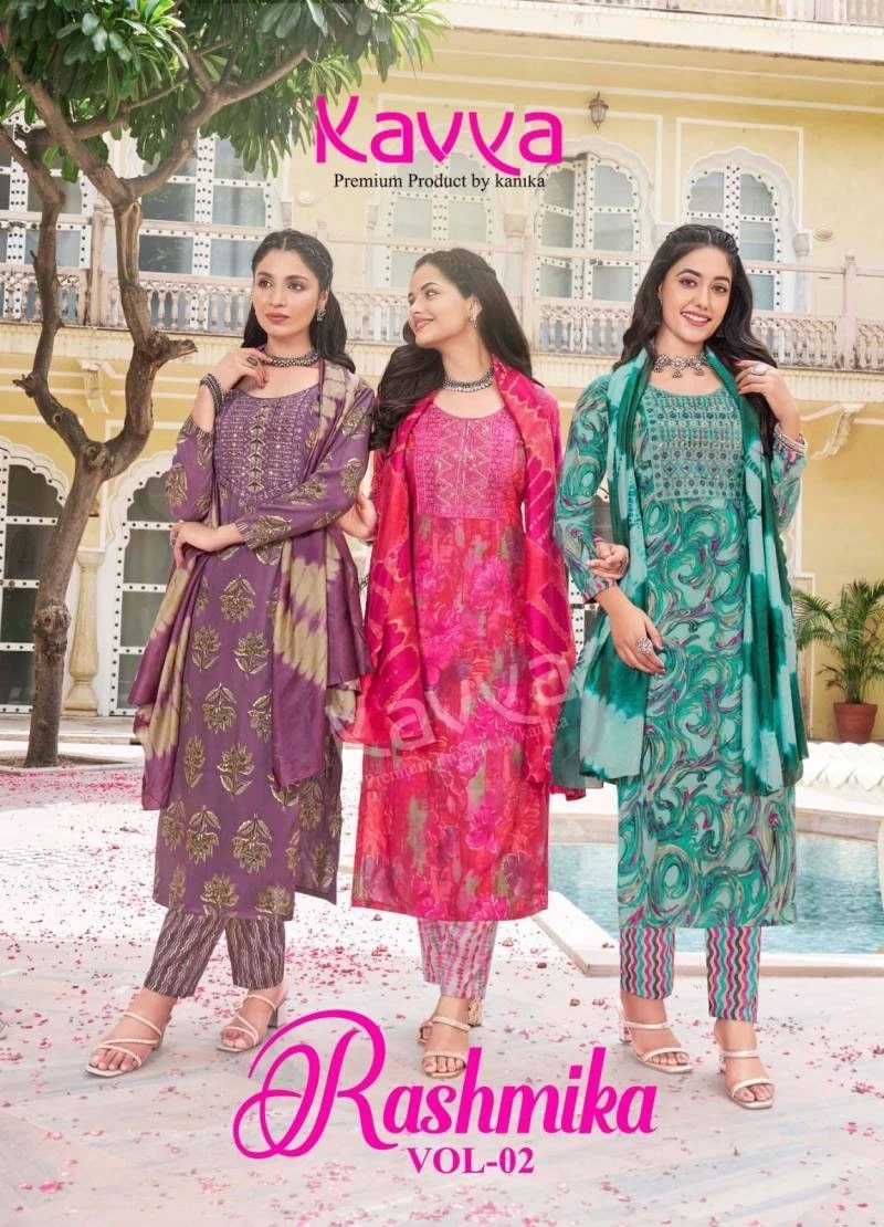 Kavya Rashmika Vol 02 Foil Printed Kurti Pant With Dupatta Set