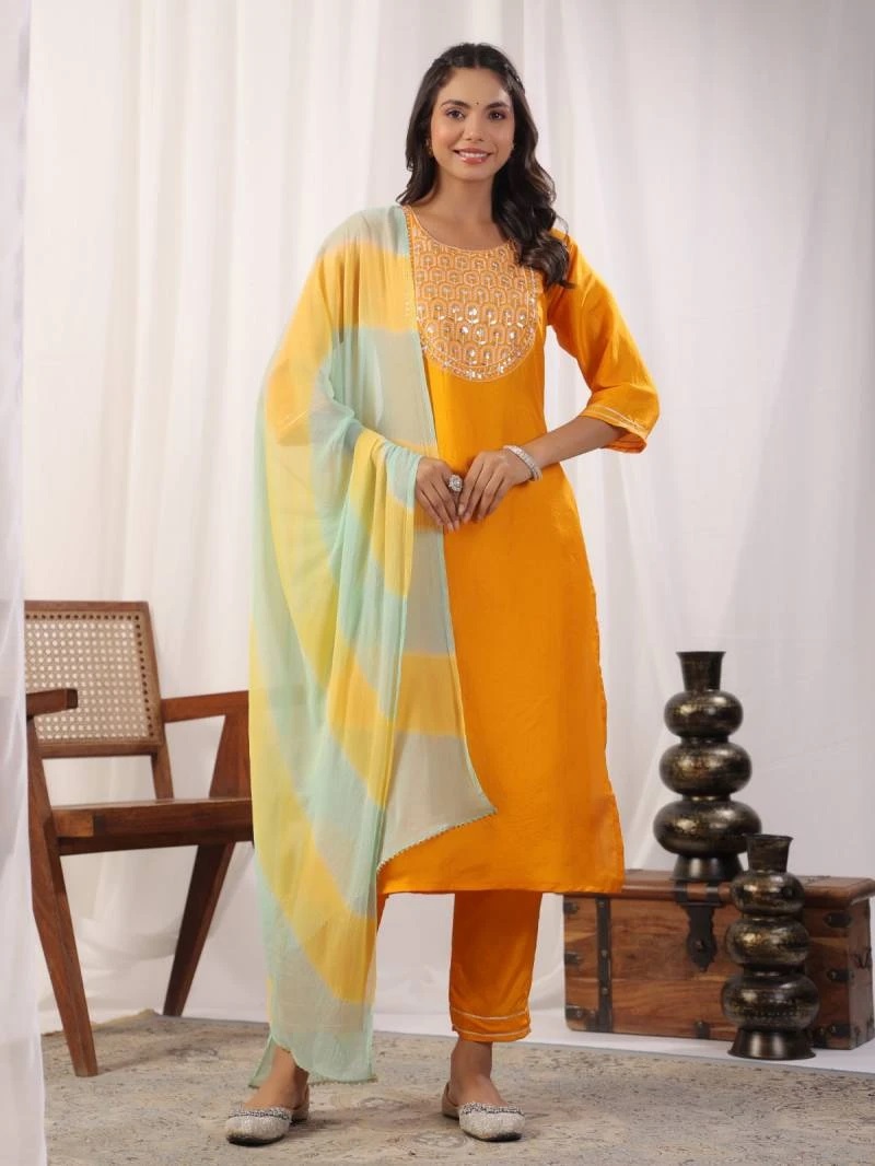 Dhruvi 161 Embroidered Kurti Bottom With Dupatta