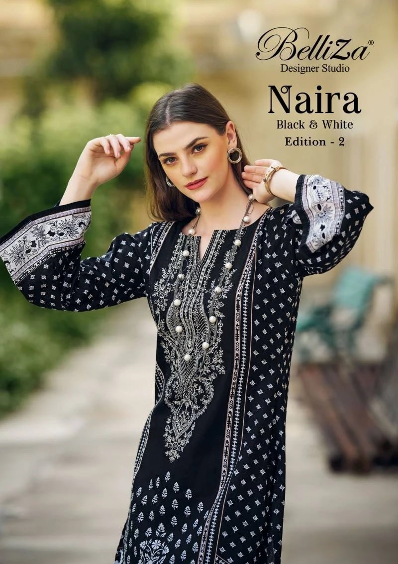 Belliza Naira Black And White Edition 2 Cotton Dress Material