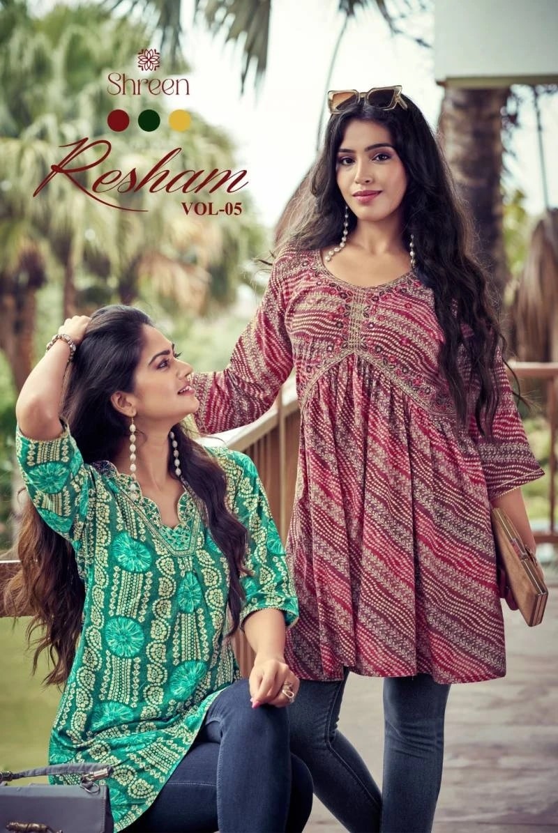 Shreen Resham Vol 5 Printed Tunic Top Collection
