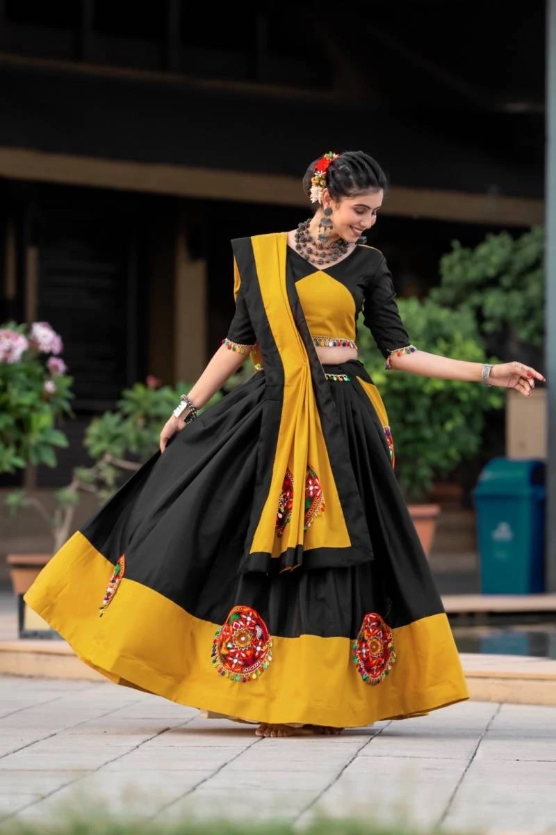 Aawiya 7066 Yellow Cotton Lehenga Collection