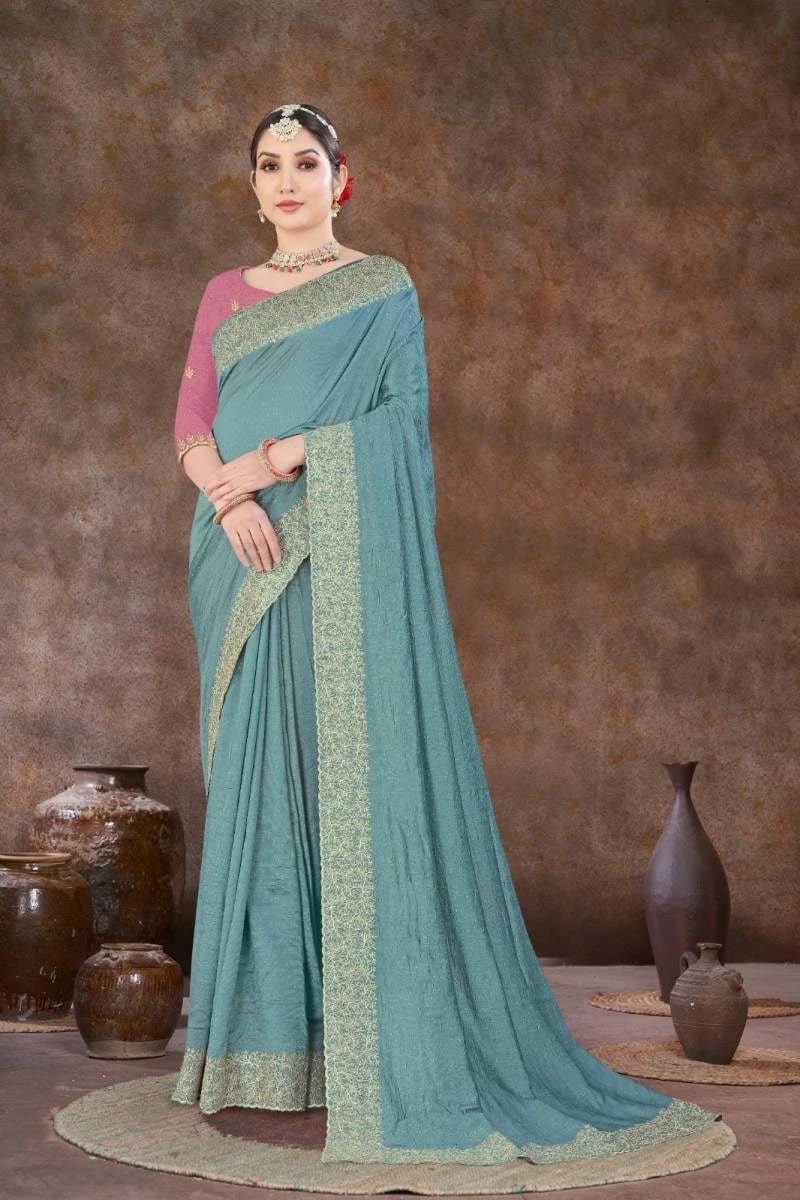 Rani 1928 Colors Vichitra Silk Embroidered Sarees