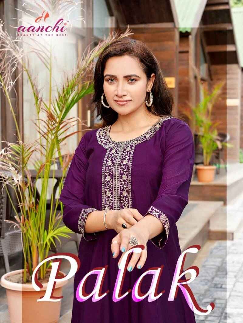 Aanchi Palak Silk Embroidered Kurti Collection
