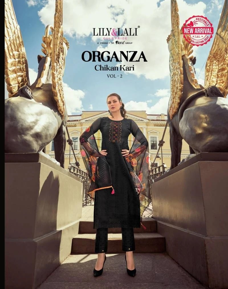 Lily And Lali Organza Chikan Kari Vol 2 Kurti With Bottom Dupatta