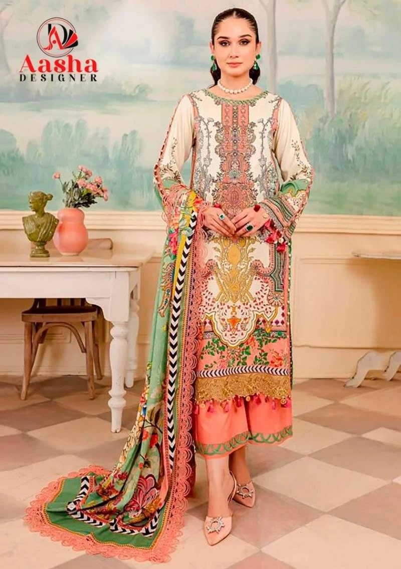Aasha 1087 Pakistani Salwar Kameez Chiffon Dupatta