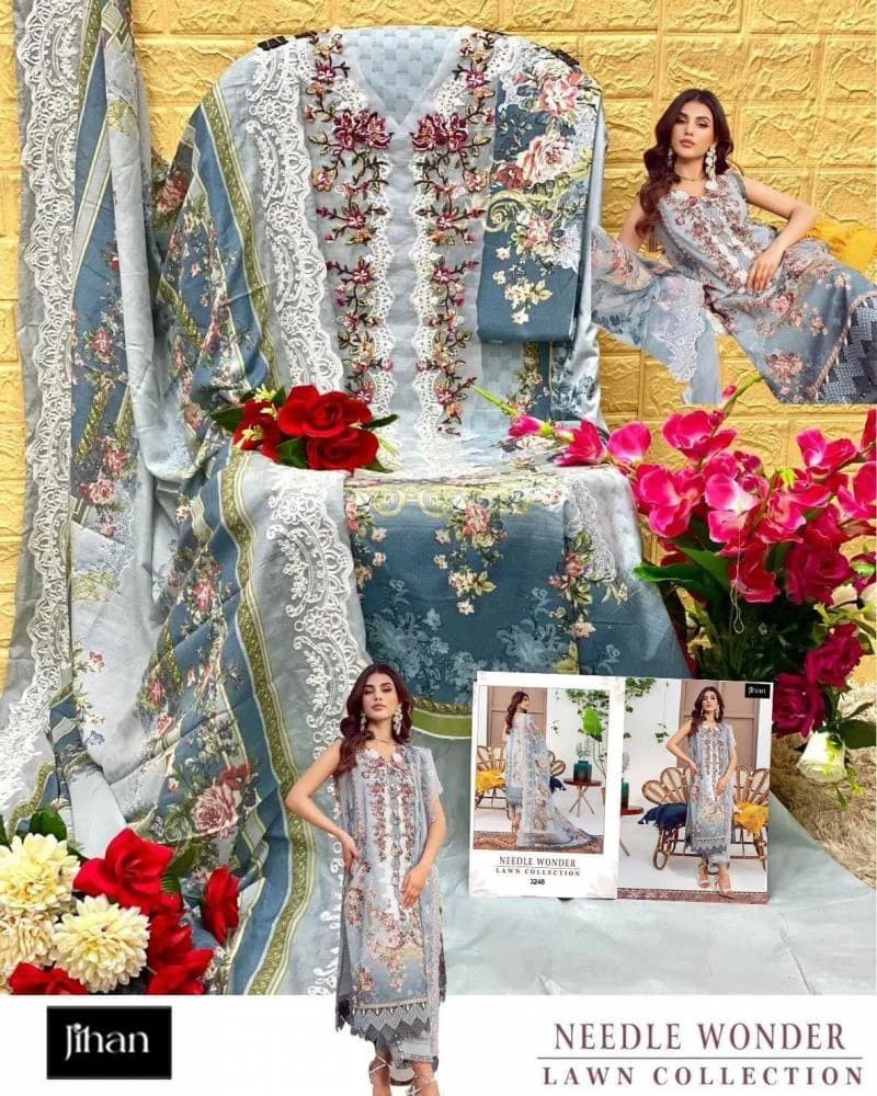 Jihan Needle Wonder 3245 And 3246 Pakistani Suits Chiffon Dupatta