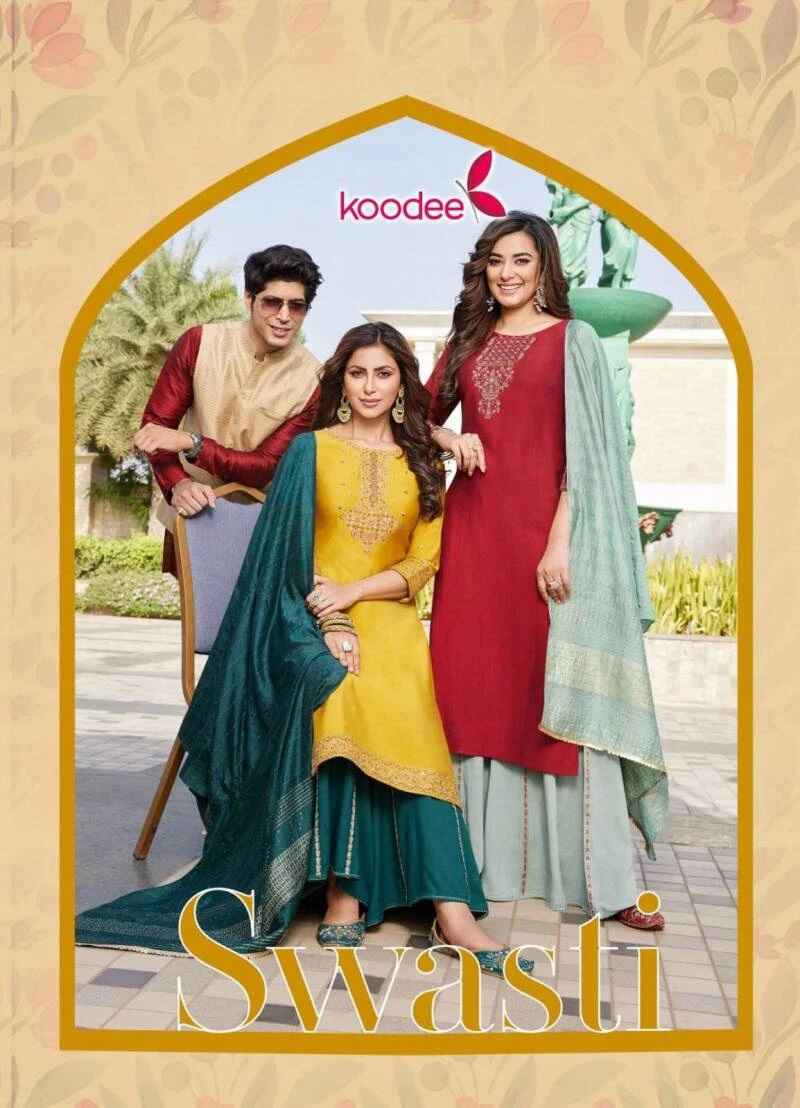 Koodee Swasti Embroidery Kurti With Bottom Collection