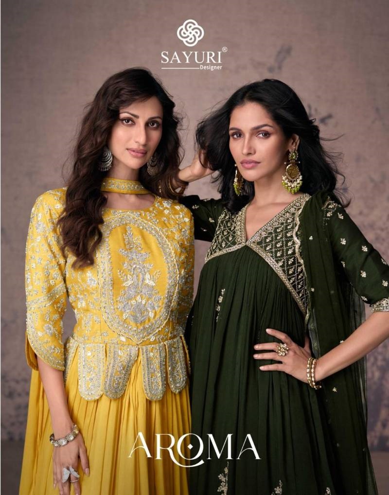 Sayuri Aroma Chinon Silk Designer Gown Collection