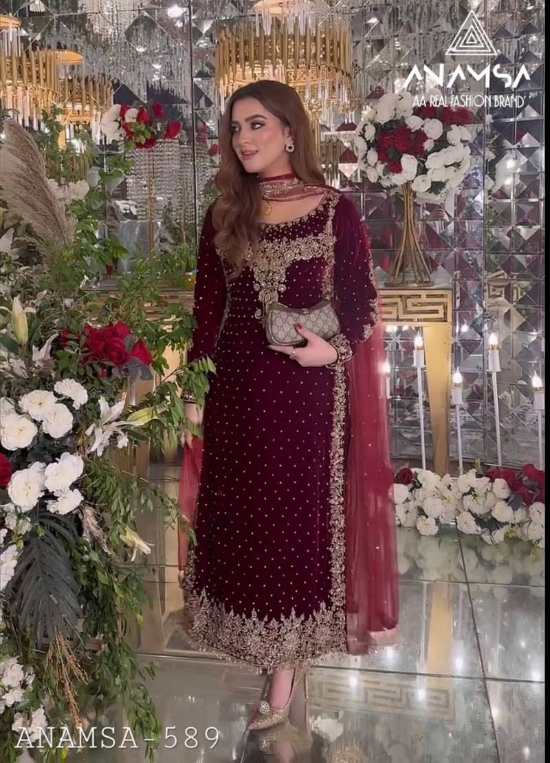 Anamsa 589 Velvet Designer Pakistani Salwar Suits Collection