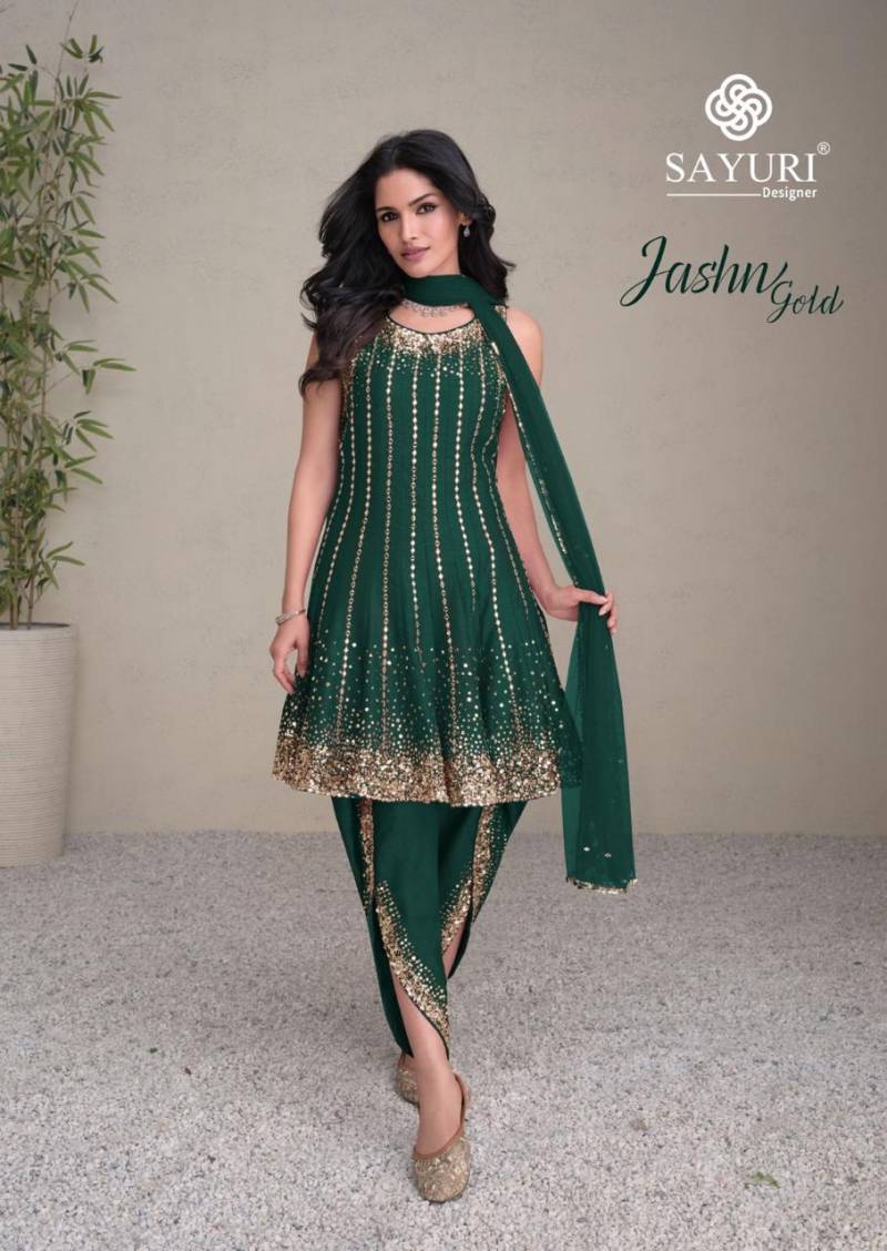 Sayuri Jashn Gold Silk Designer Top With Dhoti Collection