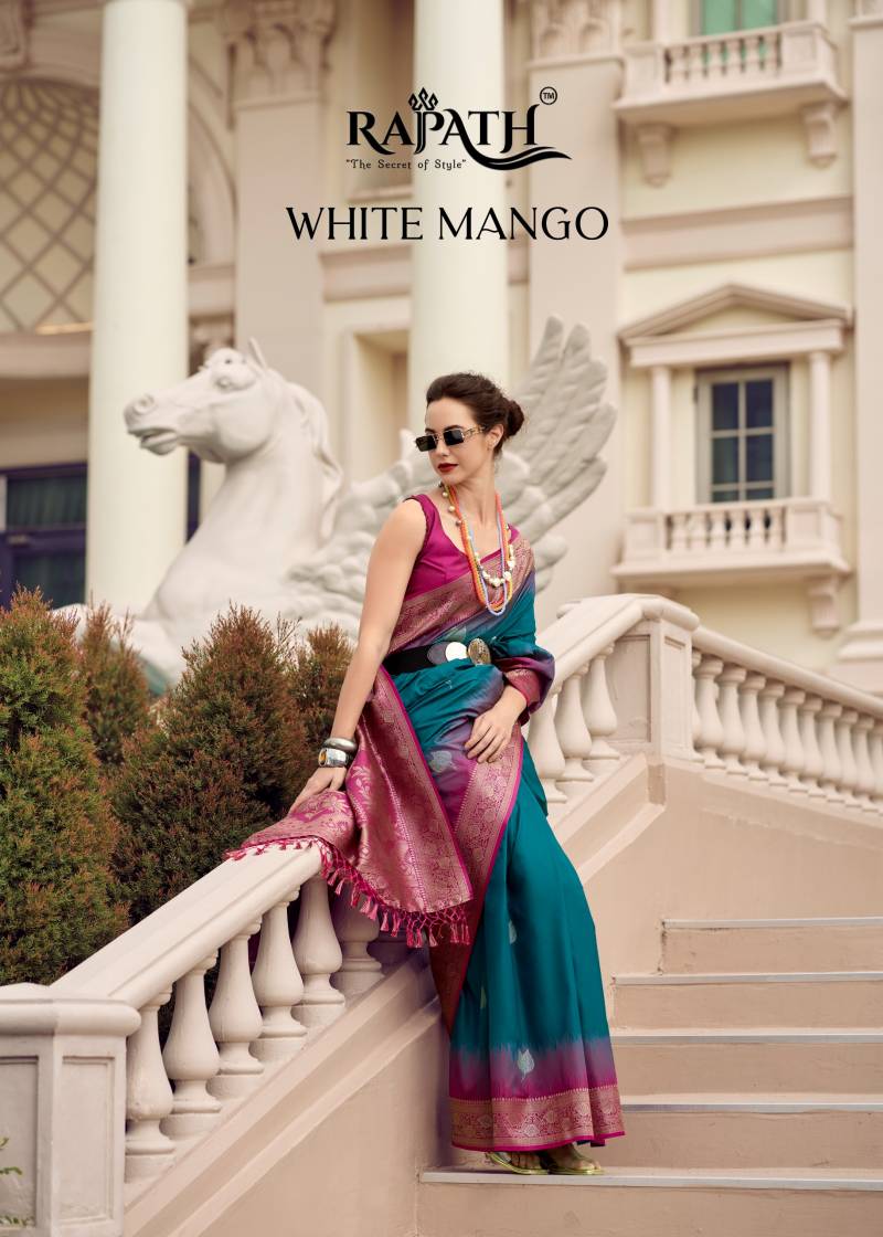 Rajpath White Mango Weaving Soft Silk Saree Collection