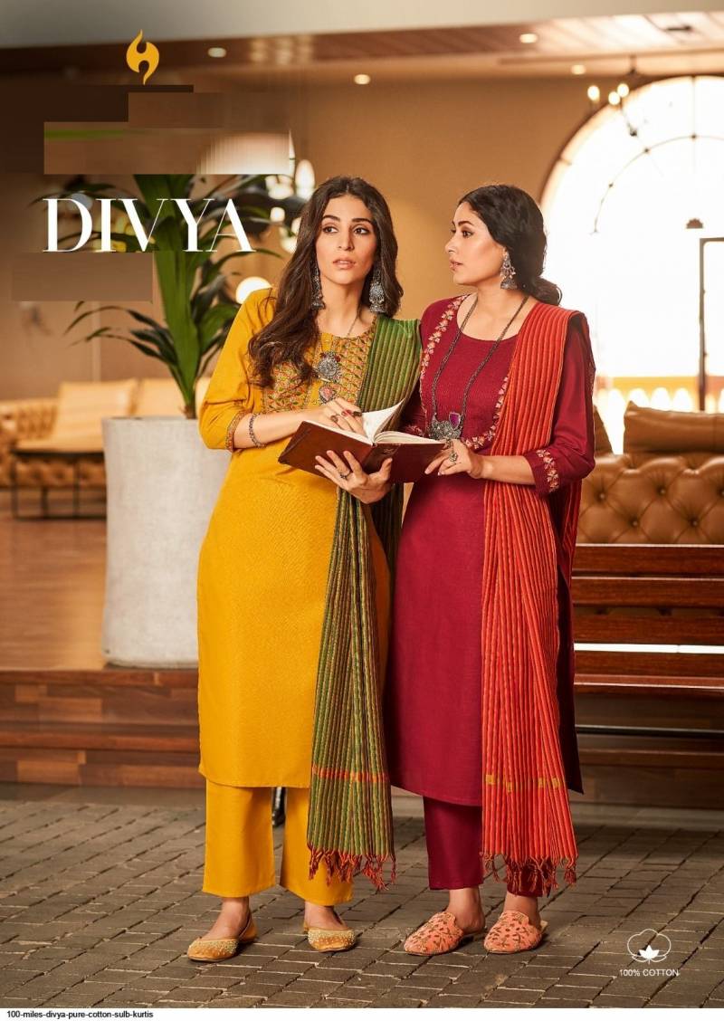 100 Miles Divya Cotton Kurti Bottom With Dupatta Collection