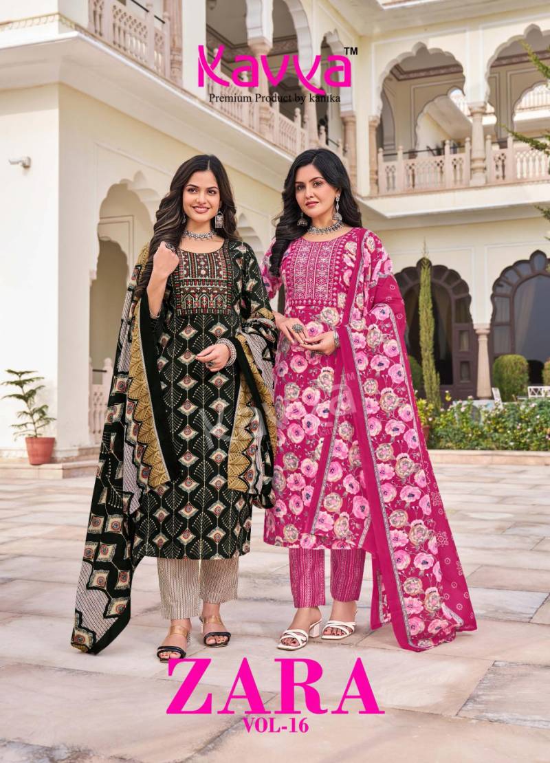 Kavya Zara Vol 16 Cotton Printed Kurti Pant With Dupatta Collection