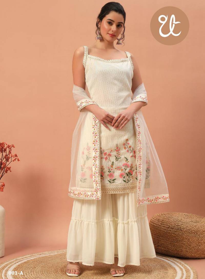 Thread Thrill Georgette Designer Kurta Palazzo With Dupatta