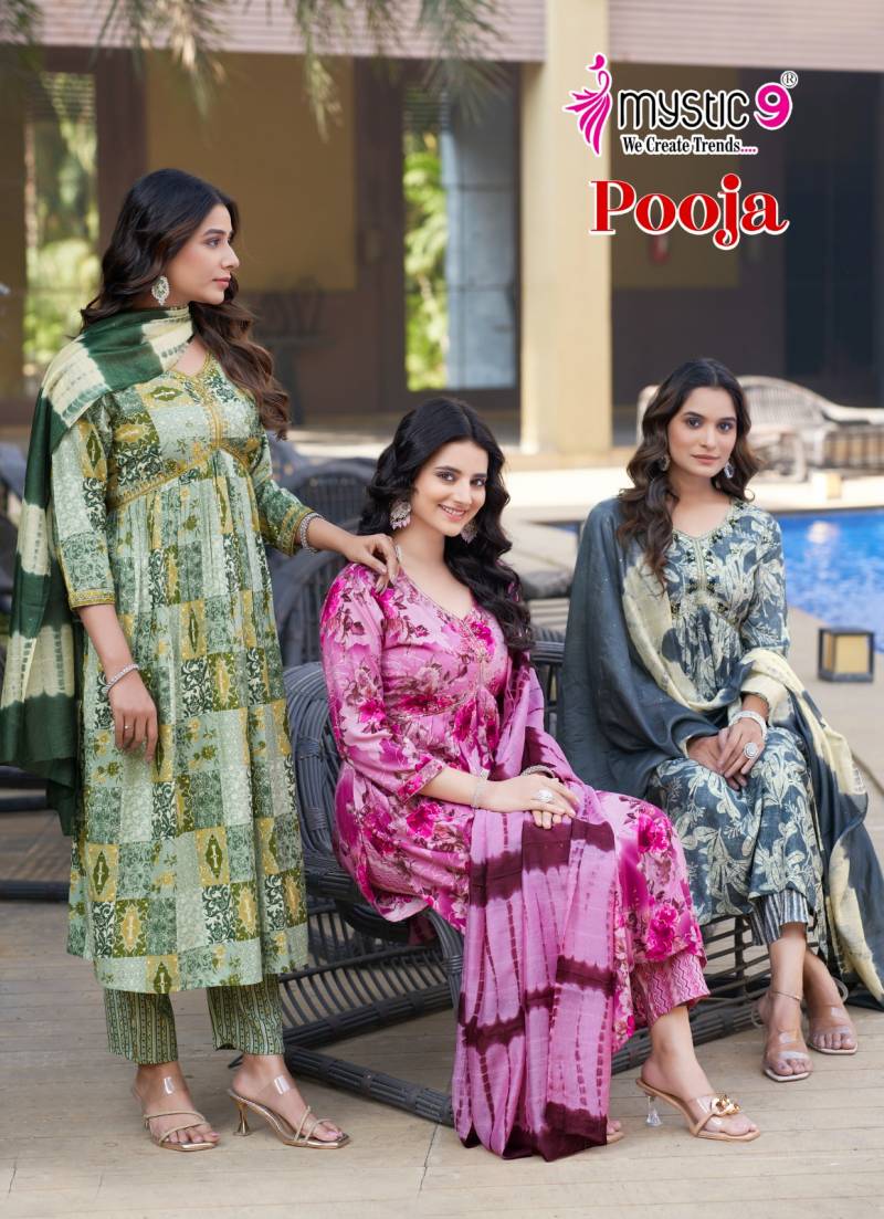 Mystic 9 Pooja Vol 9 Printed Kurti Bottom With Dupatta