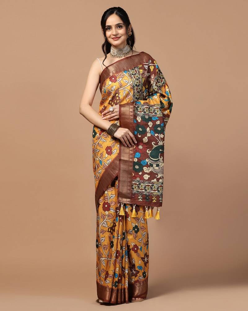 Tusser Kalamkari 1 Printed Silk Saree Collection