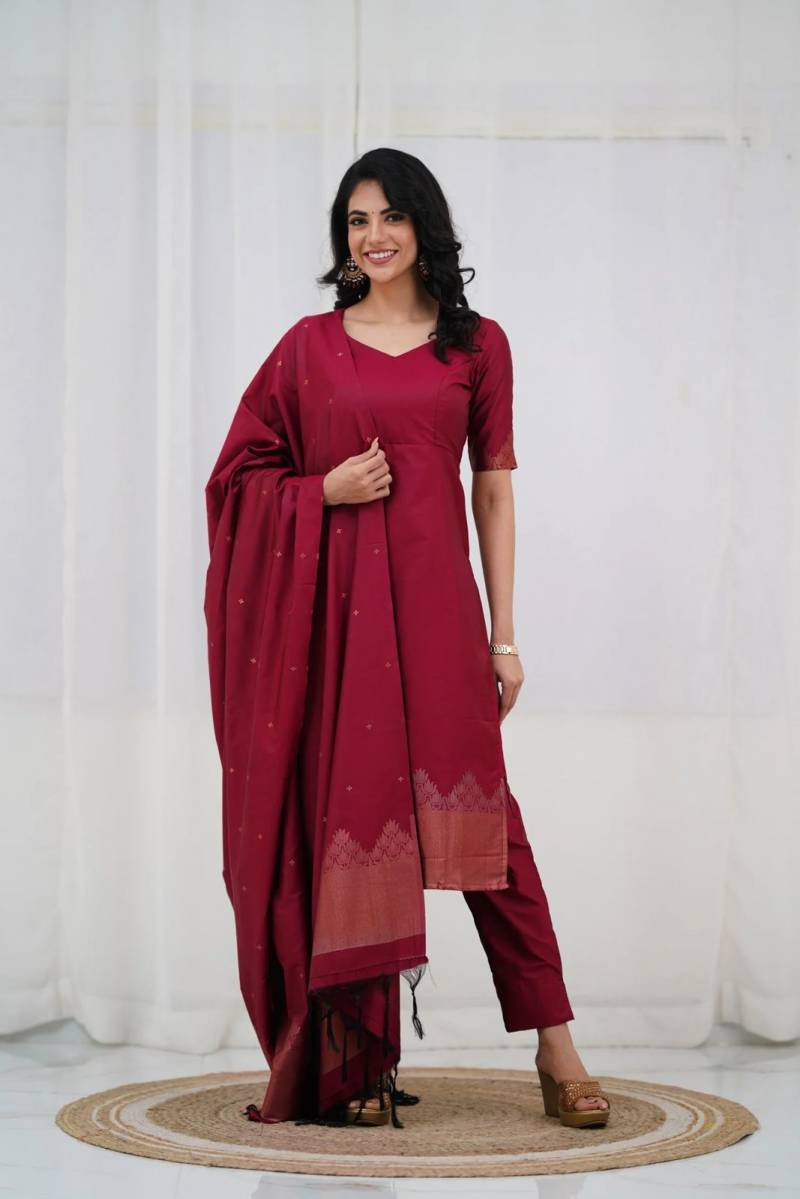 Blended Silk 1 Ready Made Kurti Pant With Dupatta Collection