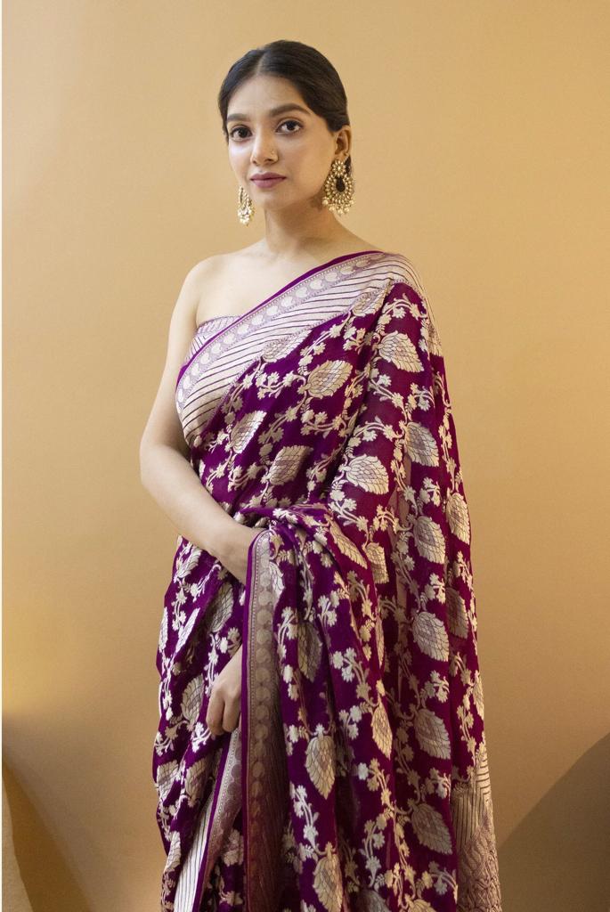 Wedding Special Designer Purple Banarasi Silk Saree Collection