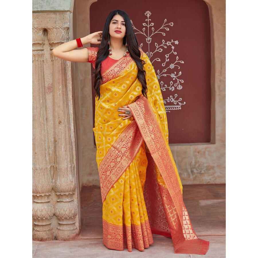 Silk 6014 Festive Wear Yellow Banarasi Silk Saree Collection