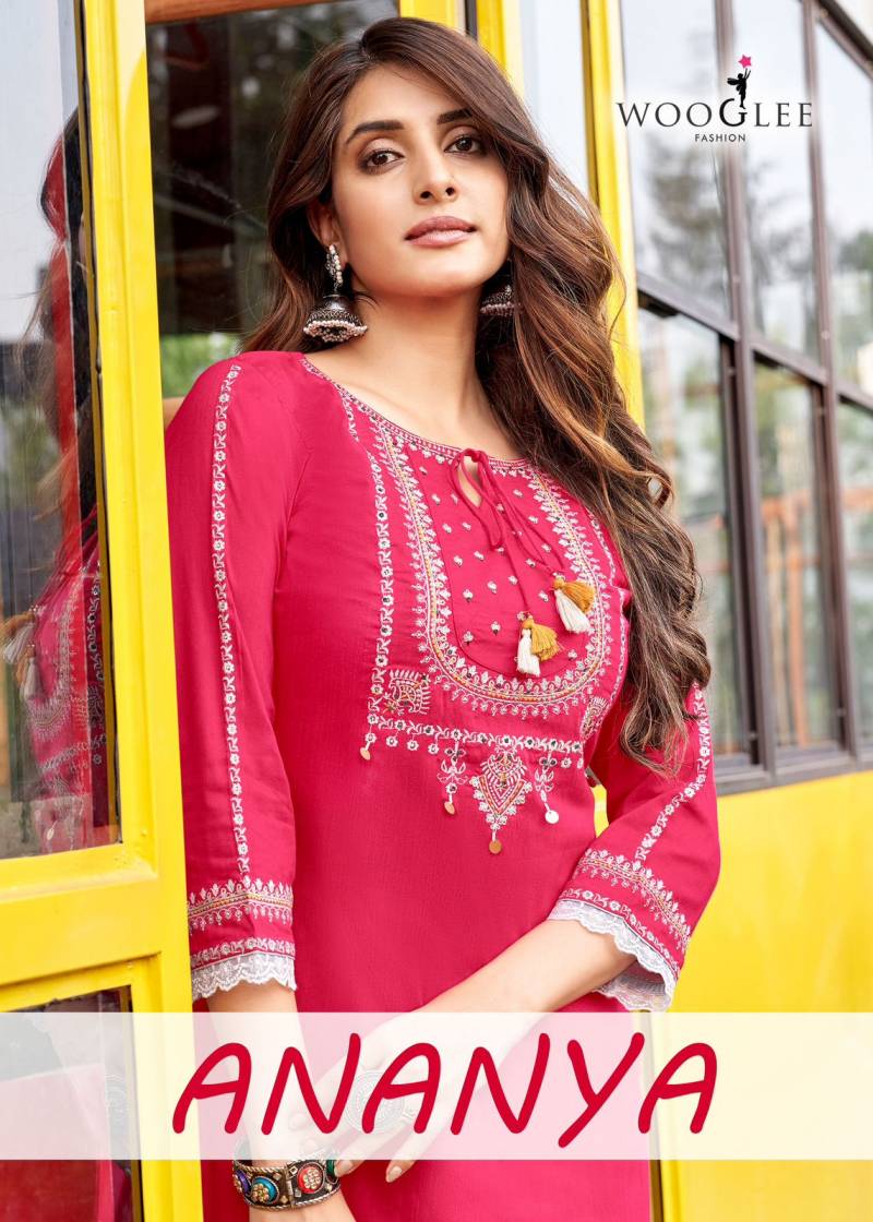 Wooglee Ananya Rayon Handwork Kurti Collection