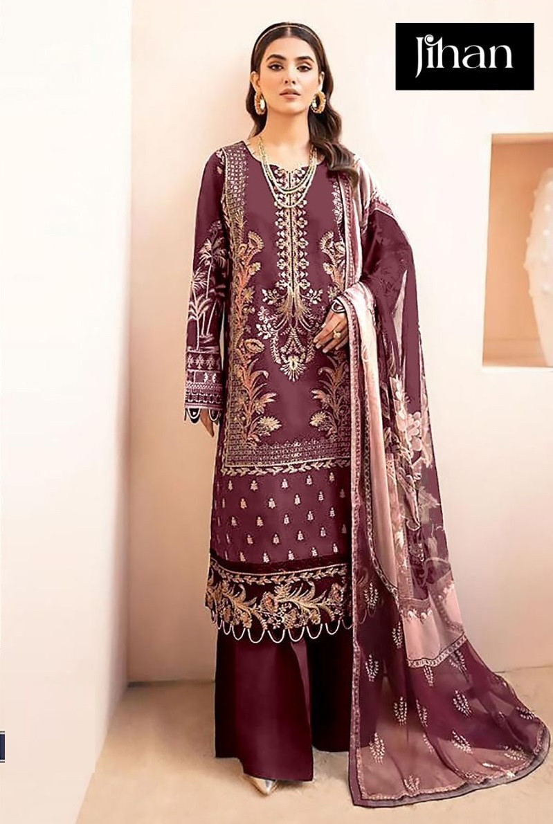 Jihan Chevron 3374 F And G Pakistani Suits Chiffon Dupatta