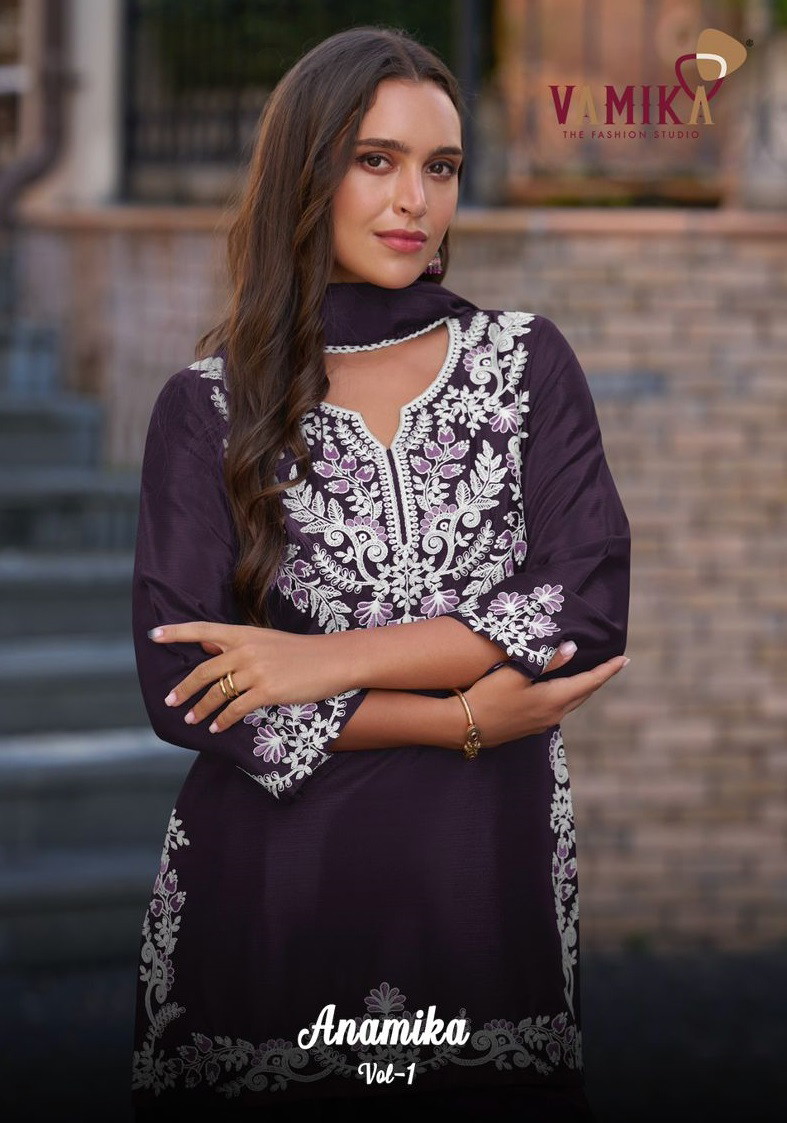 Vamika Anamika Vol 1 Embroidery Salwar Palazzo With Dupatta