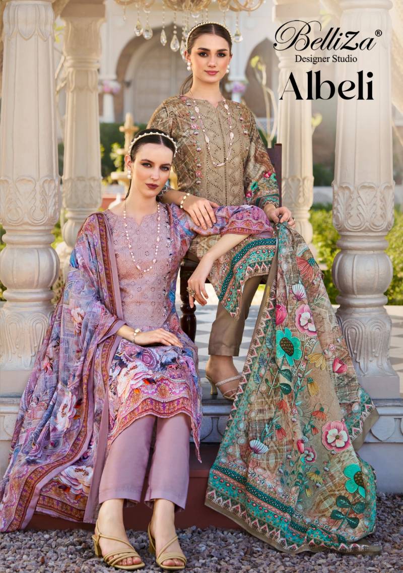 Belliza Albeli Jam Cotton Exclusive Embroidered Dress Material
