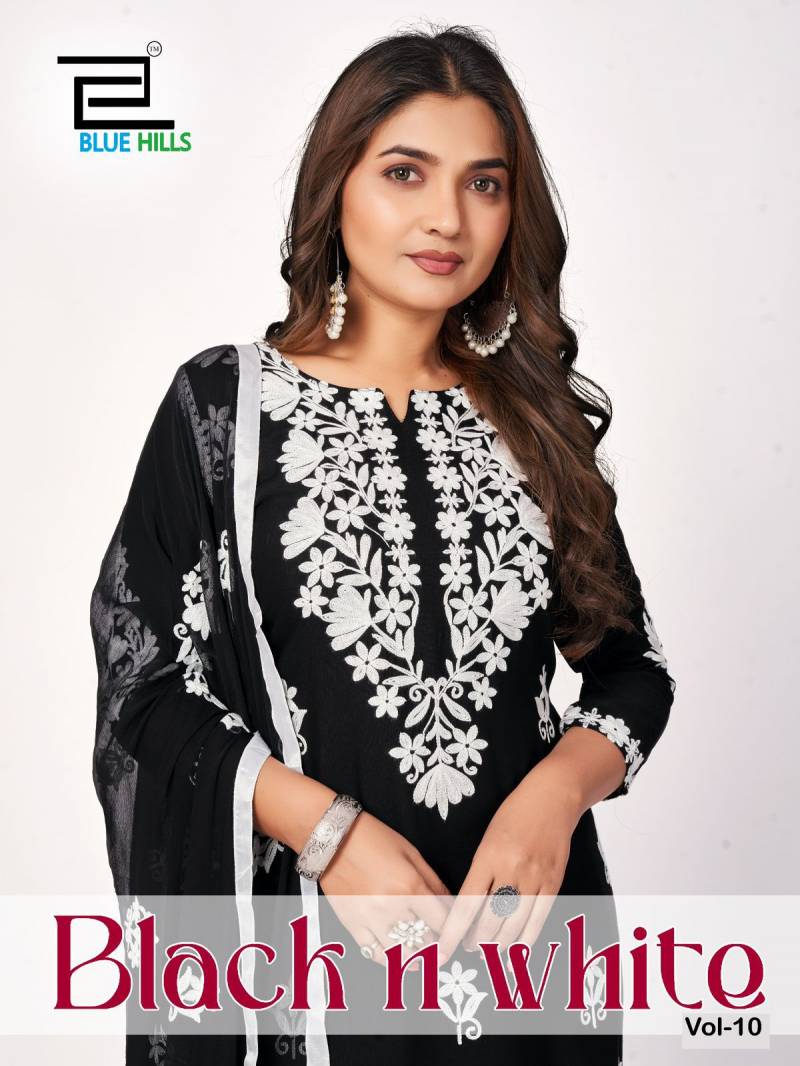 Blue Hills Black And White Vol 10 Kurti Bottom With Dupatta
