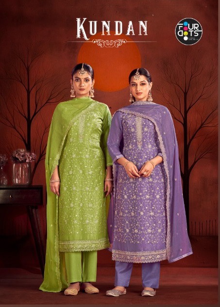 Four Dots Kundan Silk Jarkan Work Dress Material Collection