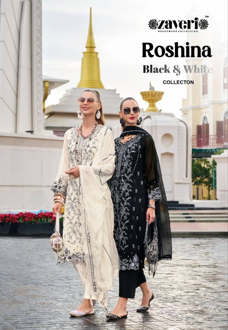 Zaveri Roshina Black And White Designer Ready Made Dress Collection