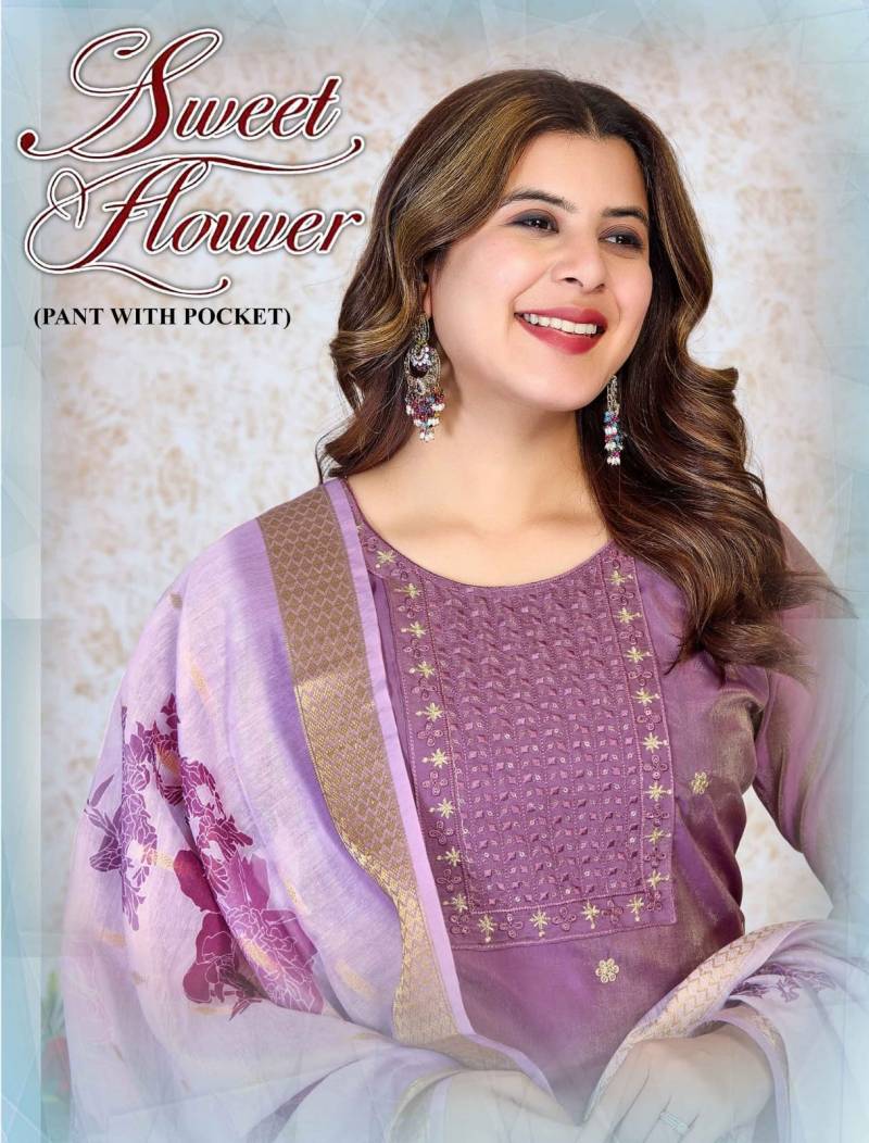 Jlf Sweet Flower Shimmer Designer Kurti Bottom With Dupatta