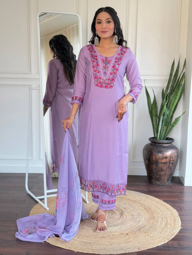 Wb 655 Lavender Viscose Kurti Bottom With Dupatta