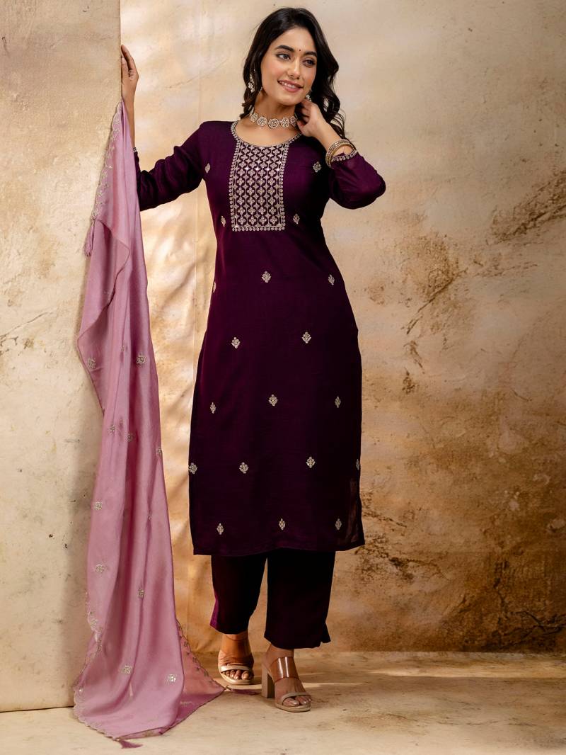 Vredevogel Vidisha Embroidered Kurti Bottom With Dupatta