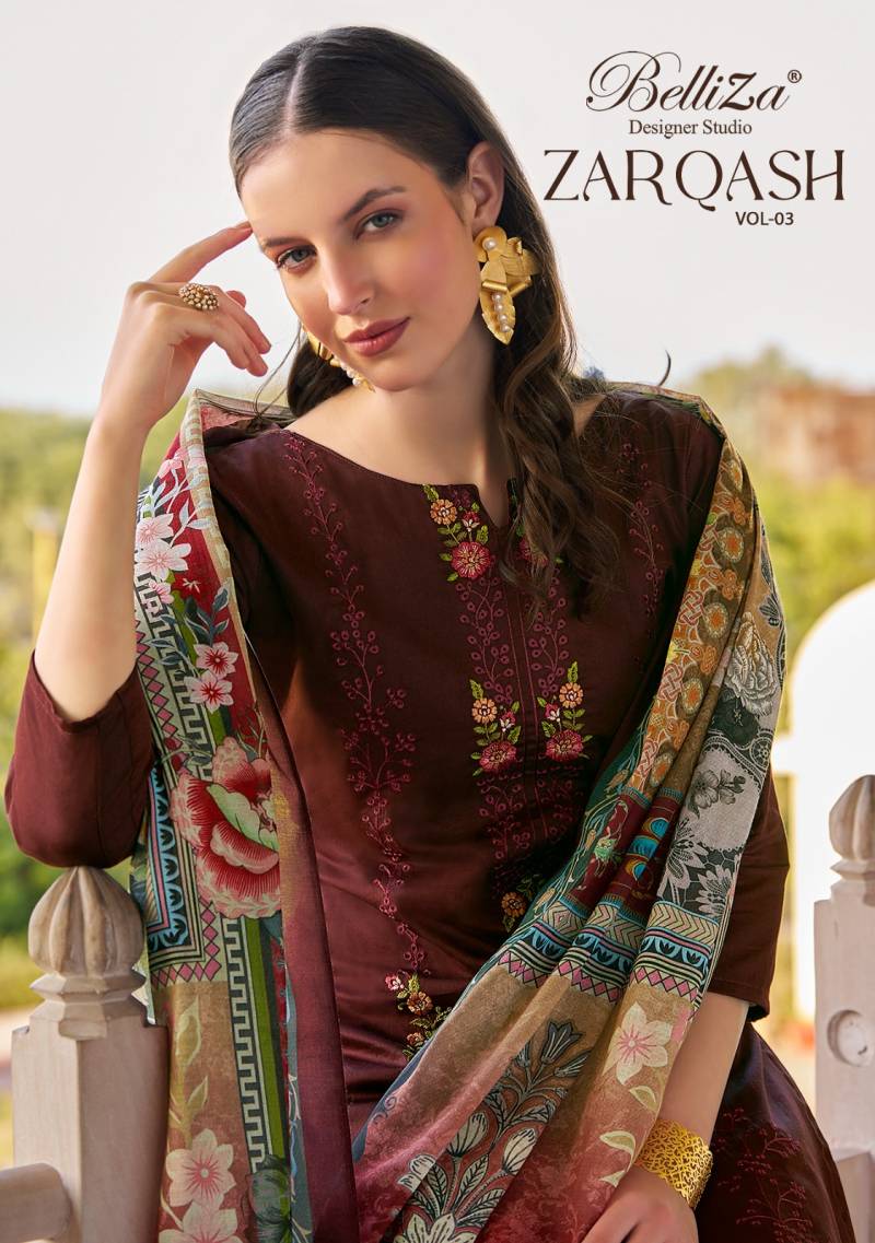 Belliza Zarqash Vol 3 Jam Cotton Designer Dress Material Collection