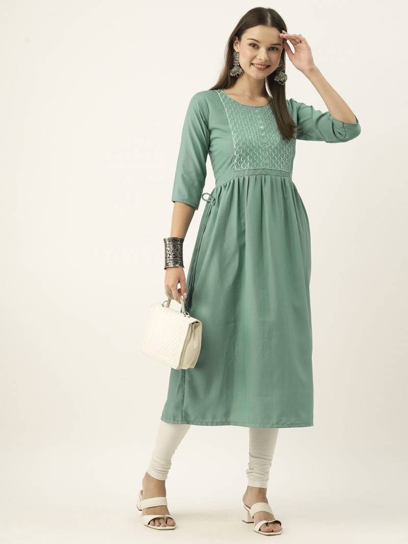 Aarvi 1 Magic Cotton Stylish Flare Embroidery Kurti Collection
