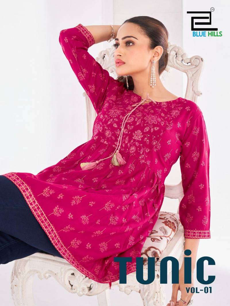 Blue Hills Tunic Vol 1 Rayon Printed Fancy Short Top Collection