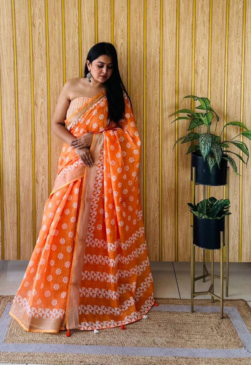 Vc Aarya F Linen Printed Saree Collection
